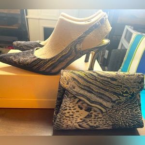 Never Worn EY Boutique Black/Cream Leopard Print Slingback Heels with Handbag